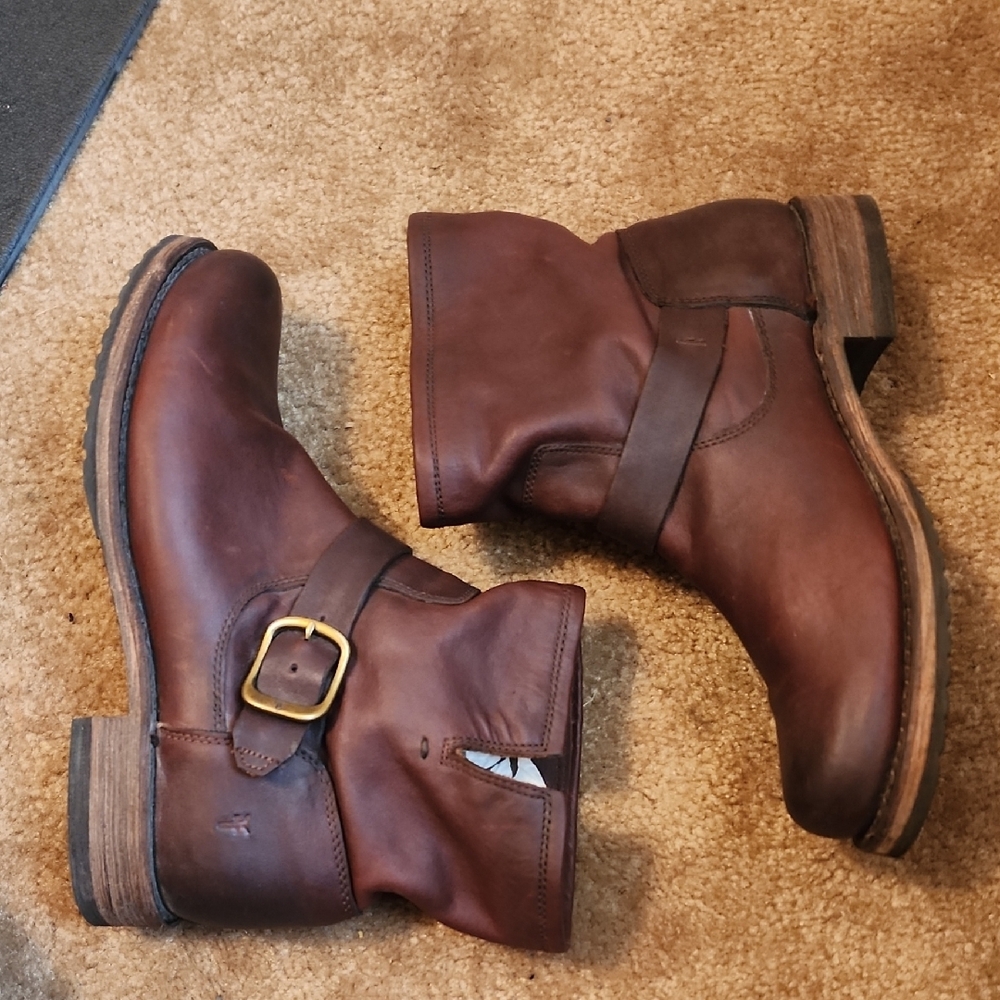 Frye Brown Leather Harness Moto Boots - Picture 9 of 11